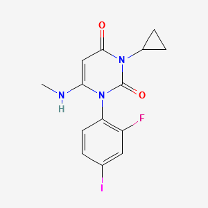 3-cyclopropyl-1-(2-fluoro-4-iodophenyl)-6-(MethylaMino)pyriMidine-2,4(1H,3H)-dione structure, CAS 871700-22-0