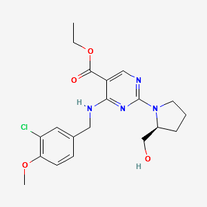 5-PyriMidinecarboxylic acid,4-[[(3-chloro-4-Methoxyphenyl)Methyl]aMino]-2-[(2S)-2-(hydroxyMethyl)-1-pyrrolidinyl]-, ethyl ester structure, CAS 330785-83-6