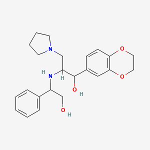(1R,3S,5S,8aS)-3-(2,3-dihydrobenzo[b][1,4]dioxin-5-yl)-1-(2,3-dihydrobenzo[b][1,4]dioxin-6-yl)-5-phenyl tetrahydro-3H,8H-oxazole[4,3-c][1,4]oxazin-8-one structure, CAS 1402831-08-6