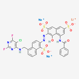 5-(benzoylamino)-3-[[5-[[(5-chloro-2,6-difluoro-4-pyrimidinyl)amino]methyl]-1-sulpho-2-naphthyl]azo]-4-hydroxynaphthalene-2,7-disulphonic acid, lithium sodium salt structure, CAS 83400-12-8