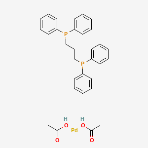 Diacetato 1,3-bis(diphenyl phosphino) propane palladium (II) Coupling reactions. Carbonylation. Solubility: S. acetic acid, chloroform, methanol sl.s acetone, v.sl.s toluene structure, CAS 149796-59-8