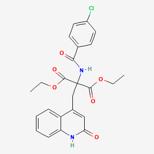 Diethyl 2-(4-chlorobenzamido)-2-[(2-oxo-1,2-dihydroquinolin-4-yl)methyl]malonate structure, CAS 1028268-32-7