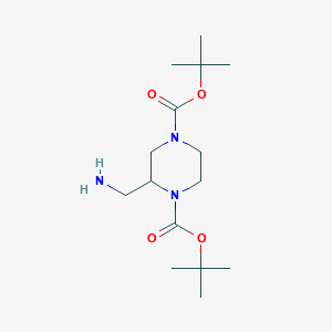1,4-di-tert-butyl 2-(aminomethyl)piperazine-1,4-dicarboxylate structure, CAS 1256815-07-2