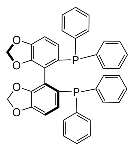 (S)-(-)-5,5'-Bis(diphenylphosphino)-4,4'-bi-1,3-benzodioxole, structure, CAS 210169-54-3