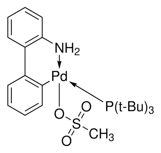 Methanesulfonato[di-t-butyl(n-butyl)phosphine](2'-amino-1,1'-biphenyl-2-yl)palladium(II) dichloromethane adduct, min. 98% [P(t-Bu)2(n-Bu) Palladacycle Gen. 3] structure, CAS 1445086-17-8