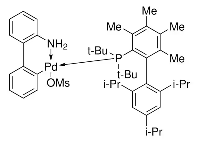 Methanesulfonato(2-di-t-butylphosphino-3,4,5,6-tetramethyl-2',4',6'-tri-i-propylbiphenyl)(2'-amino-1,1'-biphenyl-2-yl)palladium(II), min. 95% [Me4 t-ButylXPhos Palladacycle Gen. 3] structure, CAS 1507403-85-1