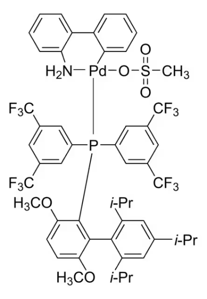 [(2-{Bis[3,5-bis(trifluoromethyl)phenyl]phosphine}-3,6-dimethoxy- 2′,4′,6′- triisopropyl-1,1′-biphenyl )-2-(2′-amino-1,1′-biphenyl)]palladium(II) methanesulfonate structure, CAS 2102544-35-2