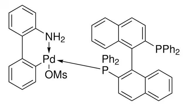 Methanesulfonato[2,2'-bis(diphenylphosphino)-1,1'-binaphthyl](2'-amino-1,1'-biphenyl-2-yl)palladium(II) structure, CAS 2151915-22-7