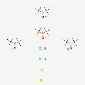 Dihydrogen Di-μ-chlorotetrakis(di-tert-butylphosphinito)dipalladate,97% structure, CAS 386706-31-6