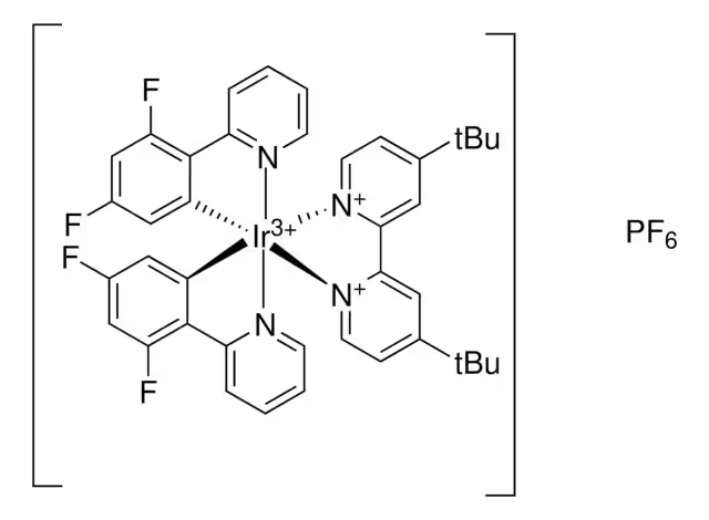 [4,4'-Bis(1,1-dimethylethyl)-2,2'-bipyridine-κN,κN]bis[3,5-difluoro-2-(2-pyridinyl-κN)phenyl-κC]iridium hexafluorophosphate structure, CAS 1072067-44-7
