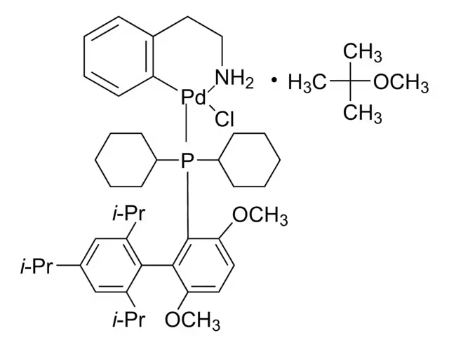 Chloro[2-(dicyclohexylphosphino)-3,6-dimethoxy-2',4',6'-tri-i-propyl-1,1'-biphenyl][2-(2-aminoethyl)phenyl]palladium(II), BrettPhos Palladacycle Gen. 1 structure, CAS 1148148-01-9