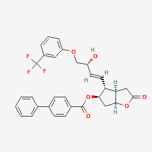 [1,1'-Biphenyl]-4-carboxylic acid, (3aR,4R,5R,6aS)-hexahydro-4-[(1E,3R)-3-hydroxy-4-[3-(trifluoromethyl)phenoxy]-1-buten-1-yl]-2-oxo-2H-cyclopenta[b]furan-5-yl ester structure, CAS 114488-91-4