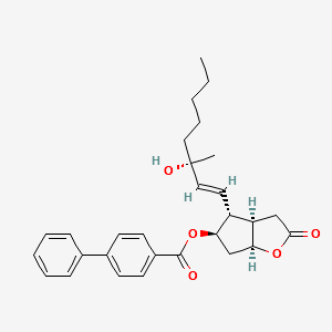 [1,1'-Biphenyl]-4-carboxylic acid, hexahydro-4-(3-hydroxy-3-Methyl-1-octenyl)-2-oxo-2H-cyclopenta[b]fura n-5-ester, [3aR-[3aa,4a(1E,3S*),5b,6aa]]- structure, CAS 42743-23-7