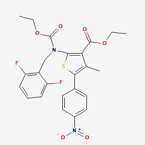 ethyl 2-((2,6-difluorobenzyl)(ethoxycarbonyl)amino)-4-methyl-5-(4-nitrophenyl)thiophene-3-carboxylate structure, CAS 308831-94-9