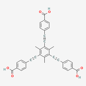 4-{2-{3,5-bis[2-(4-carboxyphenyl)-1-ethynyl]-2,4,6-trimethylphenyl}-1-ethynyl}benzoic acid structure, CAS 1133384-24-3