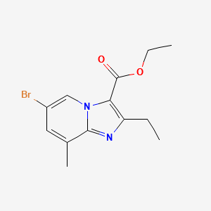 Imidazo[1,2-a]pyridine-3-carboxylic acid, 6-bromo-2-ethyl-8-methyl-, ethyl ester structure, CAS 2416792-31-7