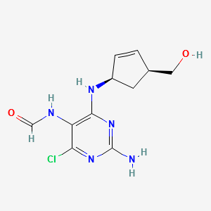 N-[2-Amino-4-chloro-6-[[(1R,4S)-4-(hydroxymethyl)-2-cyclopenten-1-yl]amino]-5-pyrimidinyl]formamide structure, CAS 171887-04-0
