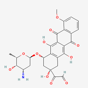 2-Naphthaceneacetaldehyde, 4-[(3-amino-2,3,6-trideoxy-α-L-lyxo-hexopyranosyl)oxy]-1,2,3,4,6,11-hexahydro-2,5,12-trihydroxy-7-methoxy-α,6,11-trioxo-, (2S,4S)- structure, CAS 117903-06-7