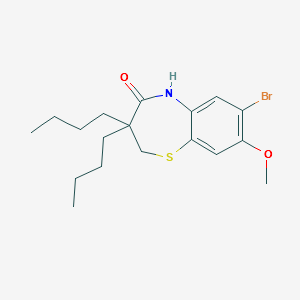 7-Bromo-3,3-dibutyl-8-methoxy-2,3-dihydro-1,5-benzothiazepin-4(5H)-one structure, CAS 439089-27-7
