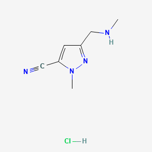 1-methyl-3-((methylamino)methyl)-1H-pyrazole-5-carbonitrilehydrochloridesalt structure, CAS 1643141-20-1