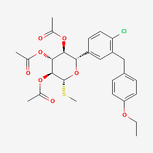 β-L-Xylopyranoside, Methyl 5-C-[4-chloro-3-[(4-ethoxyphenyl)Methyl]phenyl]-1-thio-, 2,3,4-triacetate,(5S)- structure, CAS 1018899-03-0