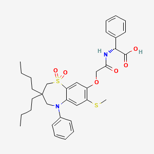 Benzeneacetic acid, α-[[2-[[3,3-dibutyl-2,3,4,5-tetrahydro-7-(methylthio)-1,1-dioxido-5-phenyl-1,5-benzothiazepin-8-yl]oxy]acetyl]amino]-, (αR)- structure, CAS 439086-76-7