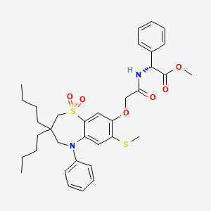 Benzeneacetic acid, α-[[2-[[3,3-dibutyl-2,3,4,5-tetrahydro-7-(methylthio)-1,1-dioxido-5-phenyl-1,5-benzothiazepin-8-yl]oxy]acetyl]amino]-, methyl ester, (αR)- structure, CAS 439088-19-4
