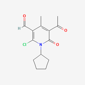 5-Acetyl-2-chloro-1-cyclopentyl-1,6-dihydro-4-methyl-6-oxo-3-pyridinecarboxaldehyde structure, CAS 1695530-94-9