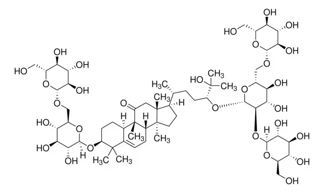 (24R)-3β-[6-O-(β-D-Glucopyranosyl)-β-D-glucopyranosyloxy]-24-[2-O,6-O-bis(β-D-glucopyranosyl)-β-D-glucopyranosyloxy]25-hydroxycucurbita-5-ene-11-one structure, CAS 126105-11-1
