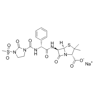 4-Thia-1-azabicyclo[3.2.0]heptane-2-carboxylic acid, 3,3-dimethyl-6-[[[[[3-(methylsulfonyl)-2-oxo-1-imidazolidinyl]carbonyl]amino]phenylacetyl]amino]-7-oxo-, monosodium salt, [2S-[2alpha,5alpha,6beta(S*)]]- structure, CAS 42057-22-7