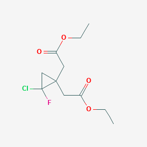 diethyl 2,2'-(2-chloro-2-fluorocyclopropane-1,1-diyl)diacetate structure, CAS 1624261-17-1