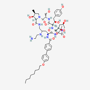 L-Proline, 4-[(2-aminoethyl)amino]-N2-[[4'-(octyloxy)[1,1'-biphenyl]-4-yl]carbonyl]-L-ornithyl-L-threonyl-(4R)-4-hydroxy-L-prolyl-4-(4-hydroxyphenyl)-L-threonyl-L-seryl-3-hydroxy-4-methyl-, (6→15)-lactam, (3S,4S)- structure, CAS 227472-48-2