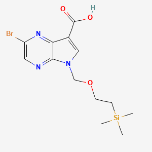 2-bromo-5-((2-(trimethylsilyl)ethoxy)methyl)-5H-pyrrolo[2,3-b]pyrazine-7-carboxylic acid structure, CAS 1334674-90-6