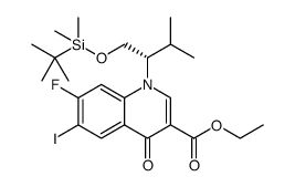 (S)-ethyl 1-(1-((tert-butyldimethylsilyl)oxy)-3-methylbutan-2-yl)-7-fluoro-6-iodo-4-oxo-1,4-dihydroquinoline-3-carboxylate structure, CAS 870294-02-3