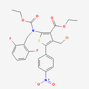 ethyl 4-(bromomethyl)-2-((2,6-difluorobenzyl)(ethoxycarbonyl)amino)-5-(4-nitrophenyl)thiophene-3-carboxylate structure, CAS 308831-95-0