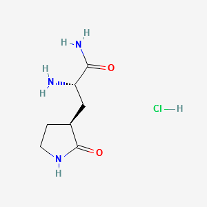 3-Pyrrolidinepropanamide, α-amino-2-oxo-, hydrochloride structure, CAS 2628280-48-6