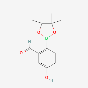 5-hydroxy-2-(4,4,5,5-tetramethyl-1,3,2-dioxaborolan-2-yl)benzaldehyde structure, CAS 1038827-60-9