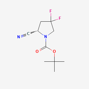 1-Pyrrolidinecarboxylic acid, 2-cyano-4,4-difluoro-, 1,1-dimethylethyl ester, (2S)- structure, CAS 483366-14-9