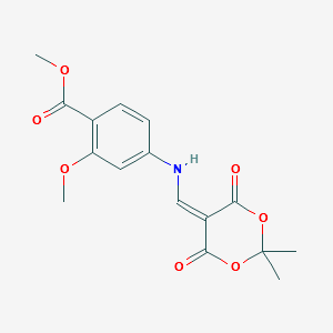 4-[(2,2-Dimethyl-4,6-dioxo-[1,3]dioxan-5-ylidenemethyl)-amino]-2-methoxy-benzoic acid methyl ester structure, CAS 205448-64-2