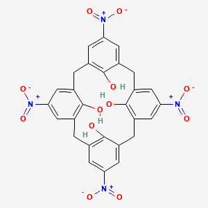 5,11,17,23-Tetranitro-25,26,27,28-tetrahydroxypentacyclo[19.3.1.13,7.19,13.115,19]octacosa-1(25),3,5,7(28),9,11,13(27),15,17,19(26),21,23-dodecaene structure, CAS 109051-62-9