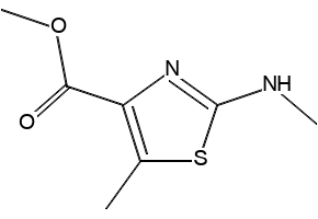 4-Thiazolecarboxylic acid, 5-methyl-2-(methylamino)-, methyl este structure, CAS 1552600-99-3