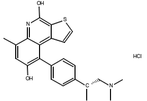(R)-9-(4-(1-(dimethylamino)propan-2-yl)phenyl)-8-hydroxythieno[2,3-c]quinolin-4(5H)-one hydrochloride structure, CAS 1338545-01-9