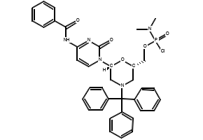 (6-(4-benzamido-2-oxopyrimidin-1(2H)-yl)-4-tritylmorpholin-2-yl)methyl dimethylphosphoramidochloridate structure, CAS 956139-21-2