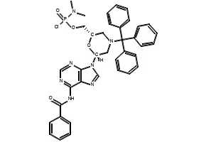 N,N-Dimethylphosphoramidochloridic acid [(2S,6R)-6-[6-(benzoylamino)-9H-purin-9-yl]-4-(triphenylmethyl)-2-morpholinyl]methyl ester structure, CAS 956139-18-7