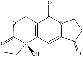 (R)-4-ethyl-4-hydroxy-7,8-dihydro-1H-pyrano[3,4-f]indolizine-3,6,10(4H)-trione structure, CAS 110351-91-2