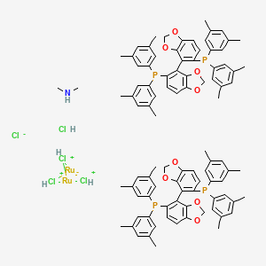 Dimethylammonium dichlorotri(chloro)bis{(R)-(+)-5,5'-bis[di(3,5-xylyl)phosphino]-4,4'-bi-1,3-benzodioxole}diruthenate(II) [NH2Me2][{RuCl((R)-dm-segphos)}2(Cl)3] structure, CAS 935449-46-0