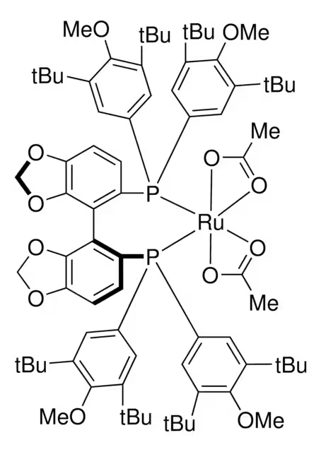 Diacetato{(S)-(+)-5,5'-bis[di(3,5-di-t-butyl-4-methoxyphenyl)phosphino]-4,4'-bi-1,3-benzodioxole}ruthenium(II) Ru(OAc)2[(S)-dtbm-segphos] structure, CAS 1025476-84-9