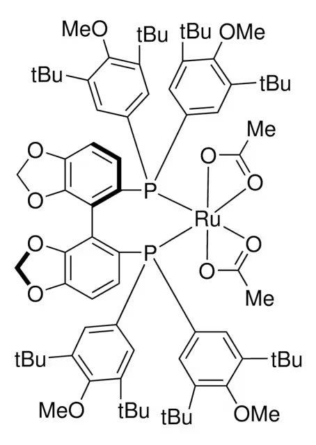 Diacetato{(R)-(-)-5,5'-bis[di(3,5-di-t-butyl-4-methoxyphenyl)phosphino]-4,4'-bi-1,3-benzodioxole}ruthenium(II) Ru(OAc)2[(R)-dtbm-segphos] structure, CAS 1025477-38-6