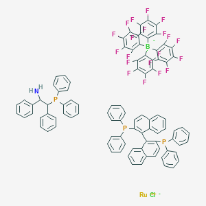 Chloro[(R)-2,2'-bis(diphenylphosphino)-1,1'-binaphthyl)][(1R,2R)-2-(diphenylphosphino)-1,2-diphenylethanamine]ruthenium(II) , tetrakis(pentafluorophenyl)borate structure, CAS 1150112-53-0