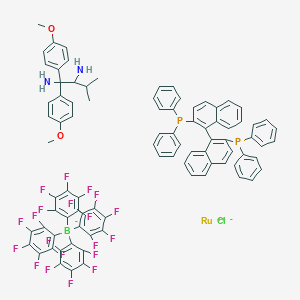 Chloro[(S)-(-)-2,2'-bis[diphenylphosphino]-1,1'-binaphthyl][(S)-1,1-bis(4-methoxyphenyl)-3-methylbutane-1,2-diamine]ruthenium(II) tetrakis(pentafluorophenyl)borate structure, CAS 1150112-87-0